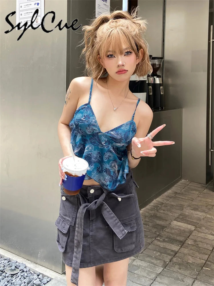 Sylcue Simple And Light Summer Cool Breathable Soft Casual All-Match Sexy Mature Charming Women'S Butterfly Classical Print Vest