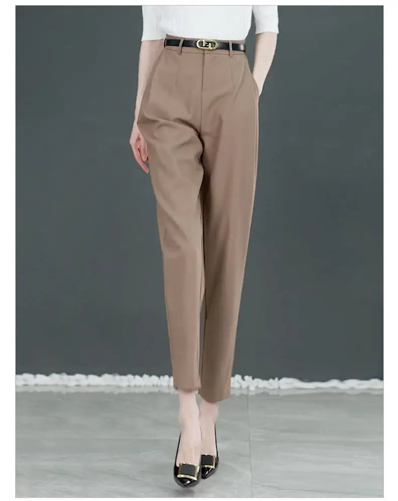 Office Lady Korean Fashion Women Suit Pants Spring Autumn Solid Slim Pencil Streetwear Casual High Waist Harem Cropped Trousers