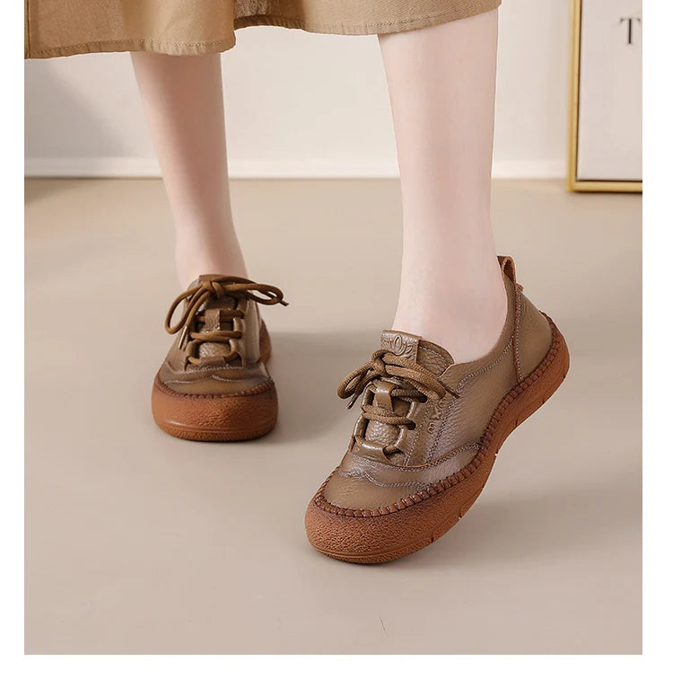 Neue handgemachte Damenschuhe aus echtem Leder, Ganzjahresschuhe, Oxfords, flache Damenschnürschuhe, gemütliche Mokassins, runde Ballerinas
