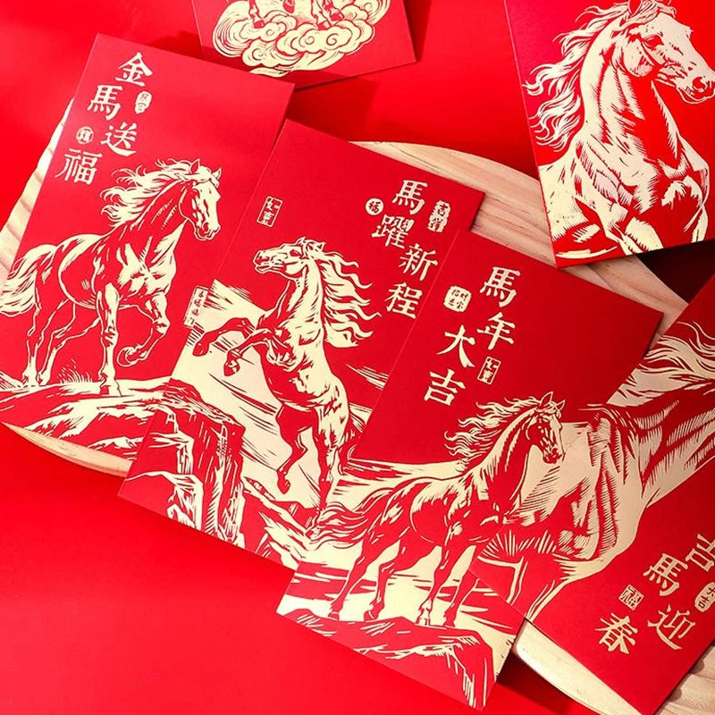 6 Pcs 2026 New Year Red Envelope Chinese Spring Festival Lucky Money Pockets Year of the Horse Lunar Year Celebration Supplies