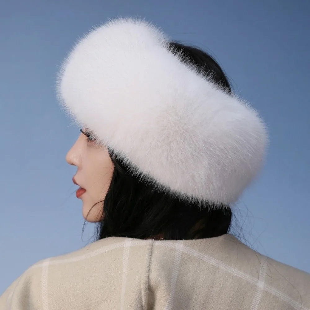 Fashion Thick Turban Hat Keep Warm Solid Color Wide Headwrap Imitation Fox Fur Elastic Ski Hats Winter