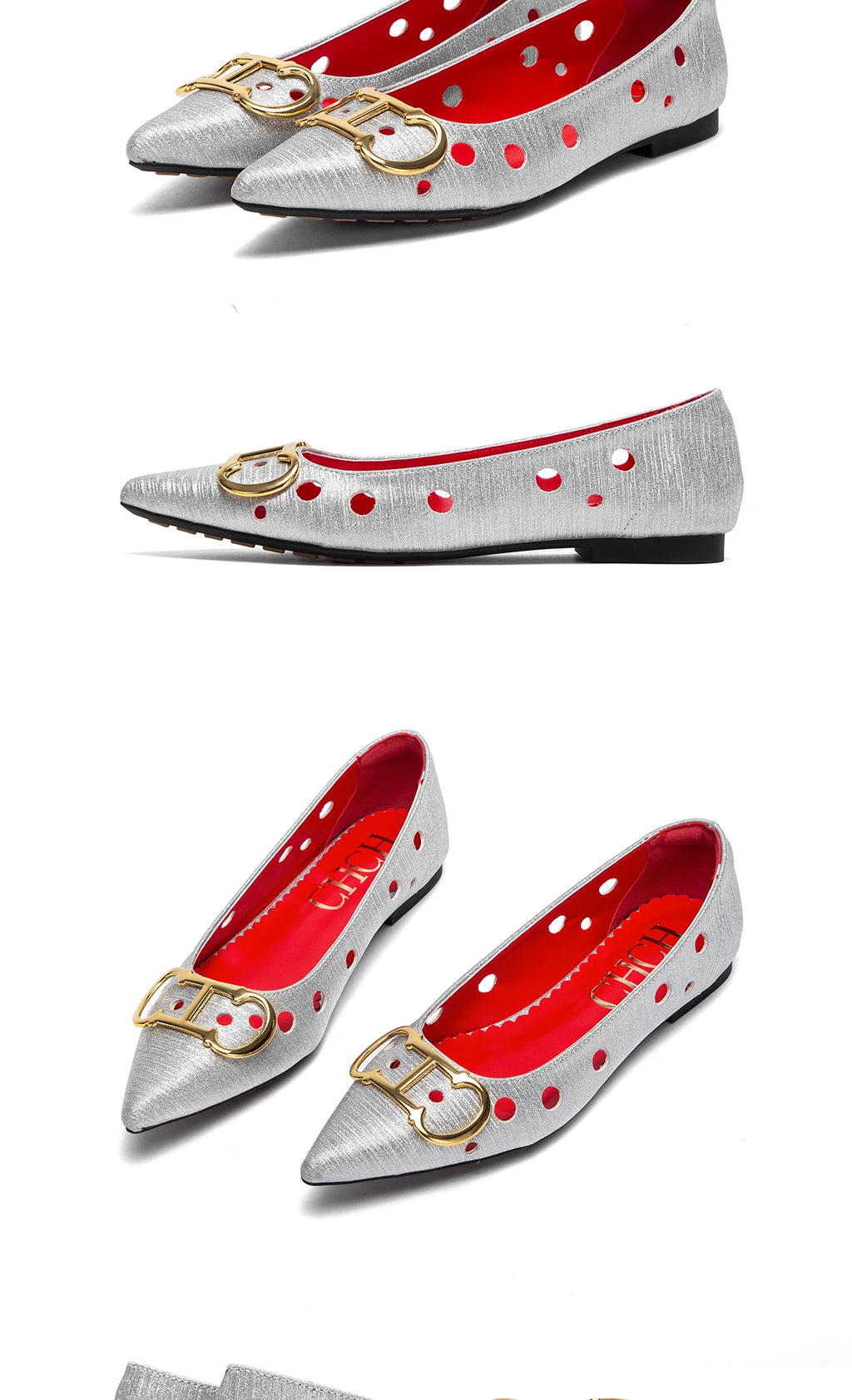 CHCH Women's Flat Shoes 2025 New Punching Design Pointed Women's Shoes Simple Anti slip
