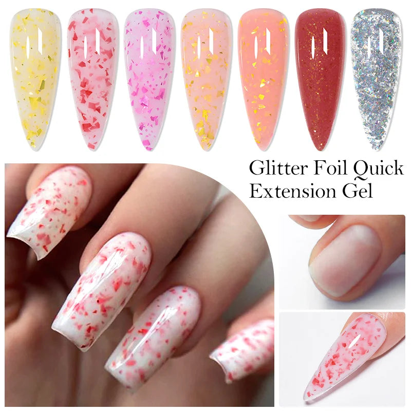 Mtssii 7ML Pink Glitter Quick Extension Gel Nagellack Rosa Goldfolien-Effekt Vernis Semi Permanent UV Gel Nagellack Hard Gel