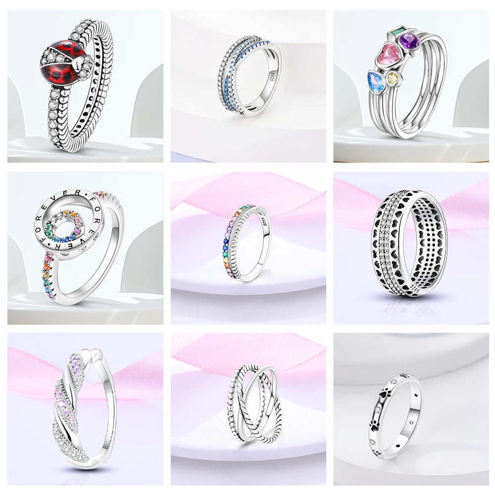925 Sterling Silver Ring Shiny Sun Star Moon Lines Colorful Eternal Love Rings Wedding Jewelry Gift For Woman