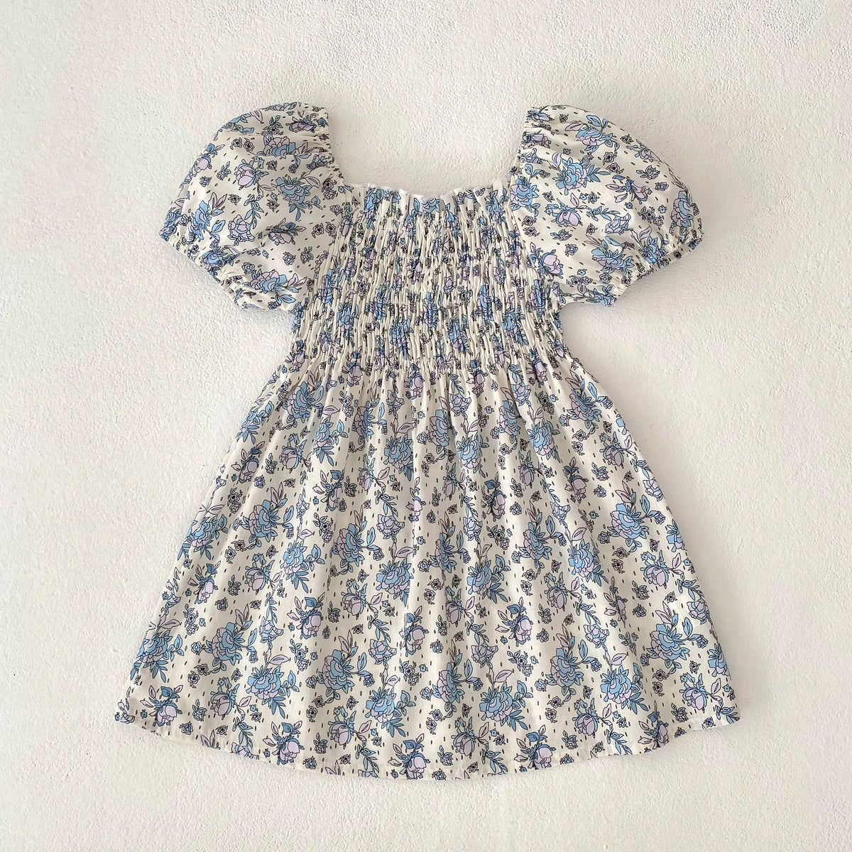 Toddler Girls Floral Princess Dress Little Girl Cotton Short Sleeve Blue Flowers Party Dress Summer Casual Dresses Kids Clothes