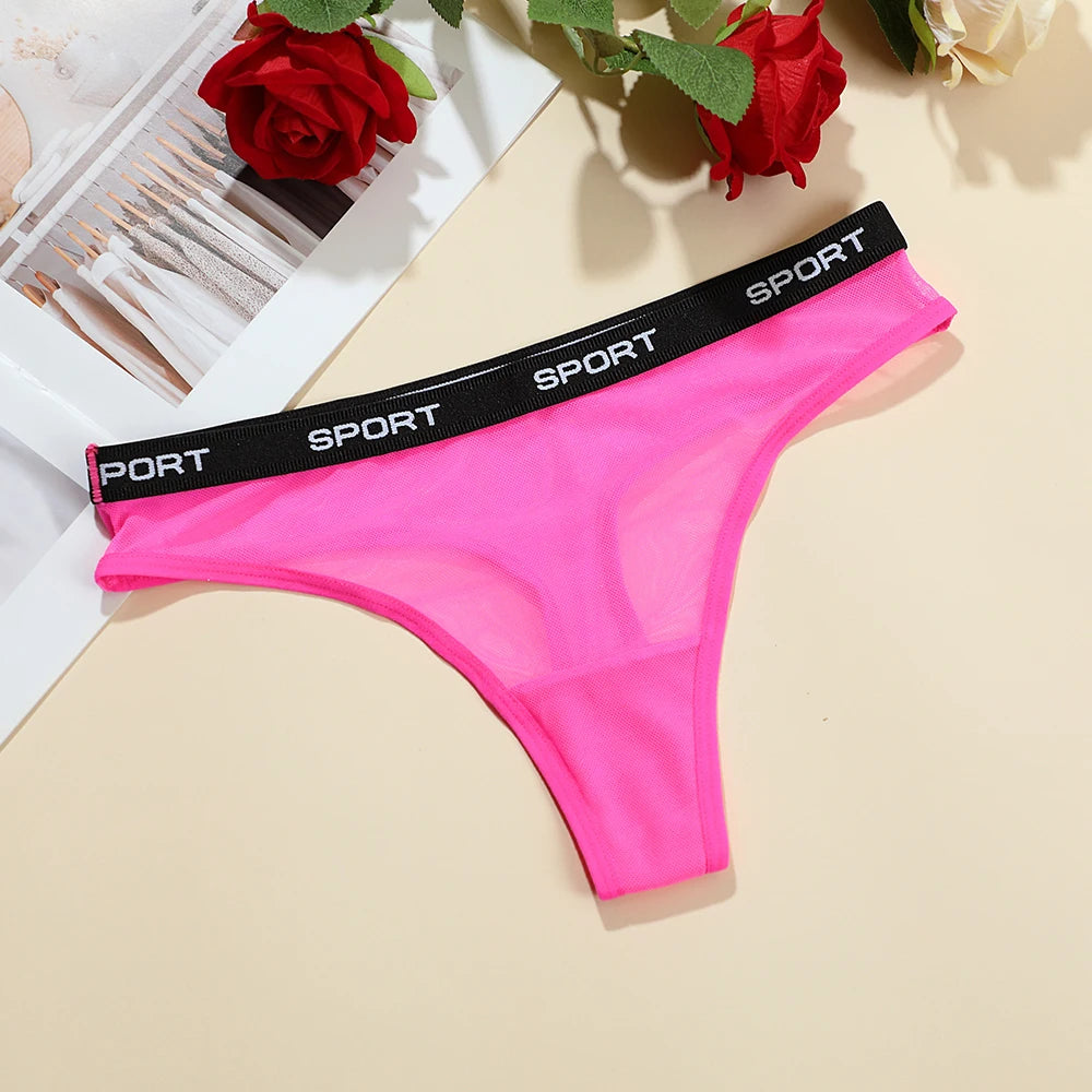 Sexy Mesh Transparent Thongs for Women Low-Rise Fashion Sporty Style String Lingerie Seamless Briefs Ladies Underwear Women's un