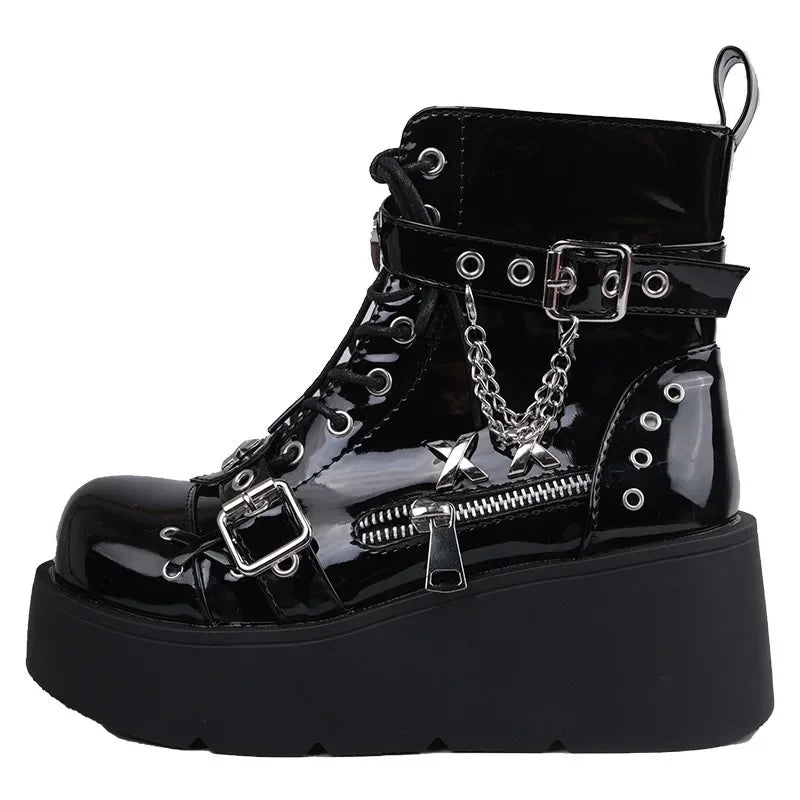 Platform Wedges Women Ankle Boots Autumn Winter Gothic Street Comfy Fashion Cool Woman Shoes Motorcycle Boots Big Size 43