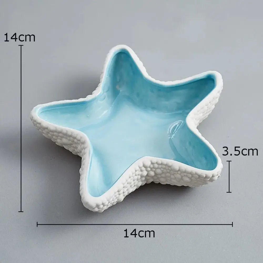 1 Pc Ceramic Starfish Shell Storage Tray Jewelry Display Tray Conch Storage Plate Earrings Ring Box Crafts Decoration
