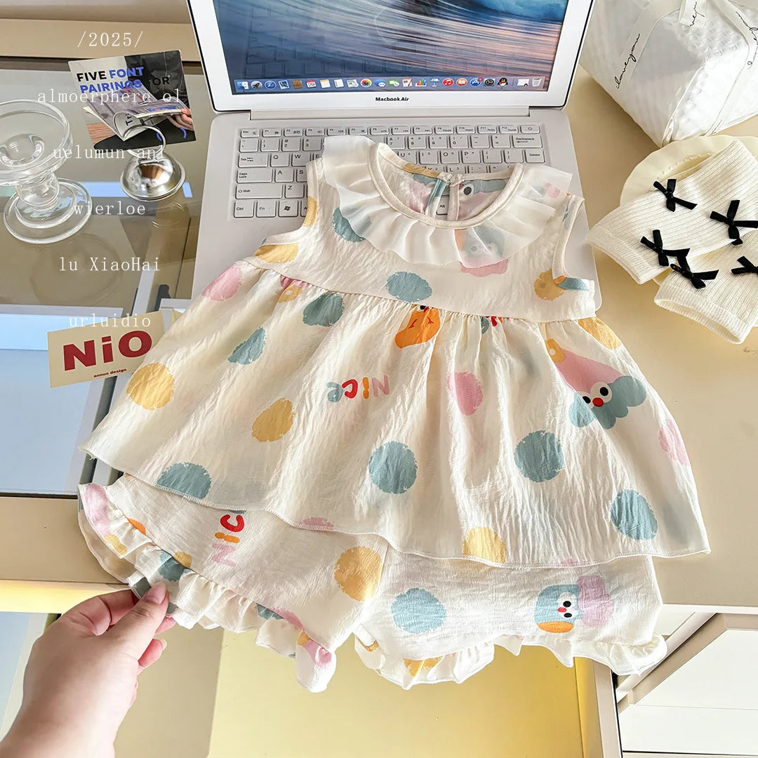 2PCS/set Sleeveless Princess Top +Pants With Floral Print Summer Thin Outfit For Baby Girls Cute Clothing
