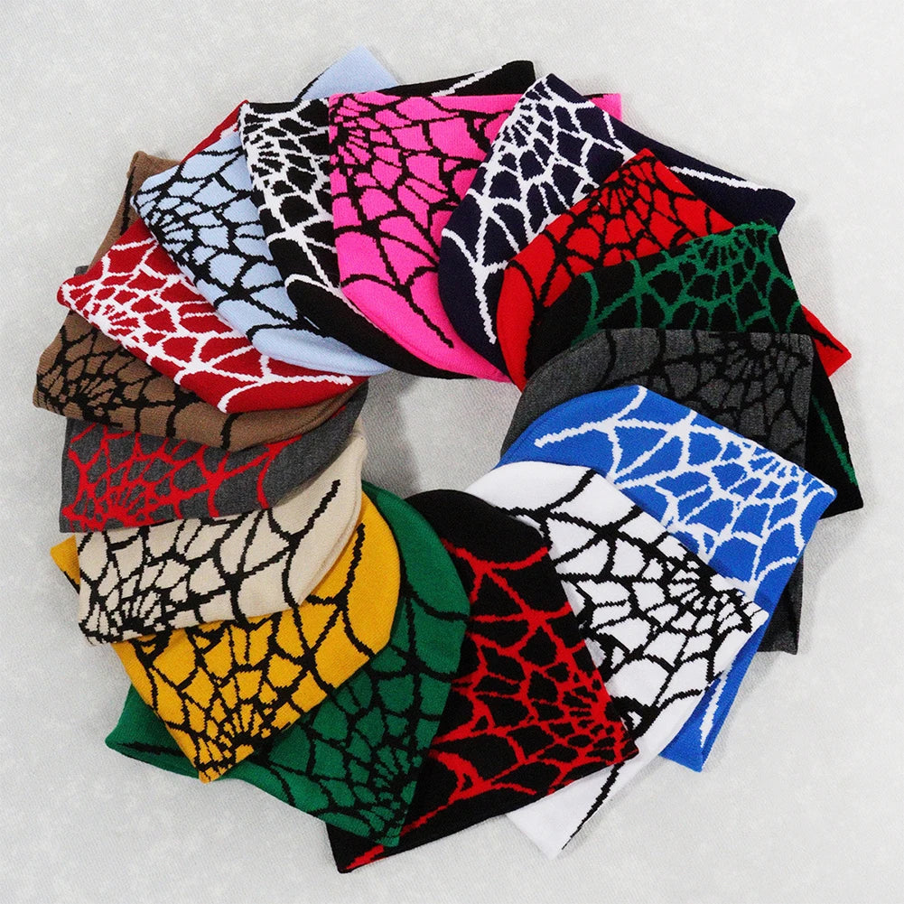 1Pc Y2K Knitted Hat Spider Web Jacquard Hat Four Seasons Warm Hat Skullies Hat For Men Women Outdoor Sports Fashion Hat
