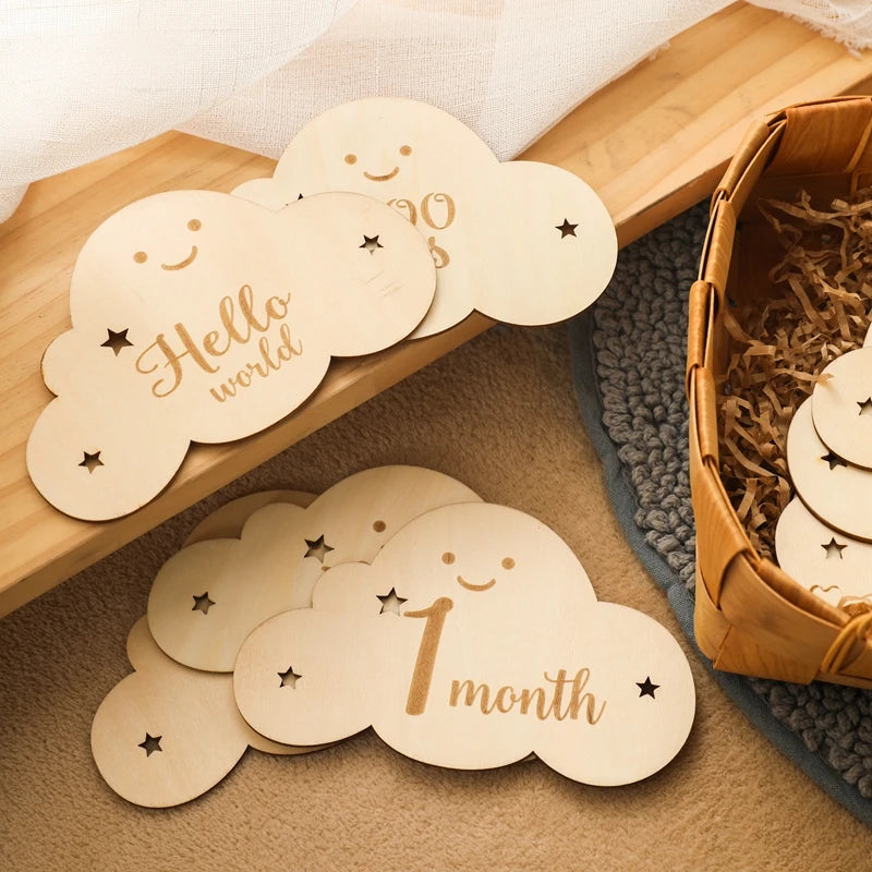8pc/set Wooden Baby Milestone Card For Newborn Cute Cloud Shape Photography  Props Accessories Month Cards Sticker Newborn Gifts