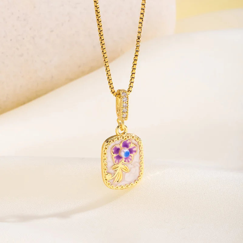 Blumenanhänger Halsketten, Edelstahl Goldfarbene Layered Halskette Damen, Minimalismus Stil Schmuck Accessoires Halskette