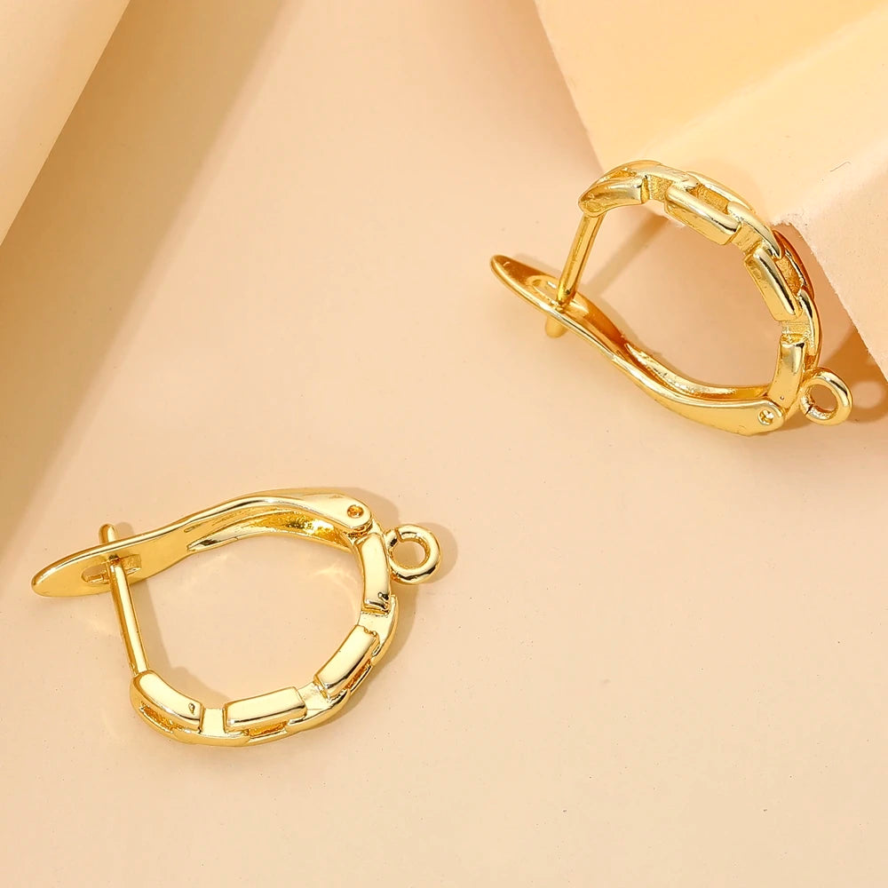 Juya 8Pcs/Lot 18K Gold Plated Anti-Allergy Fastener Schwenzy Earwire Stitches Earplug Earring Hooks For DIY Women Earring Making