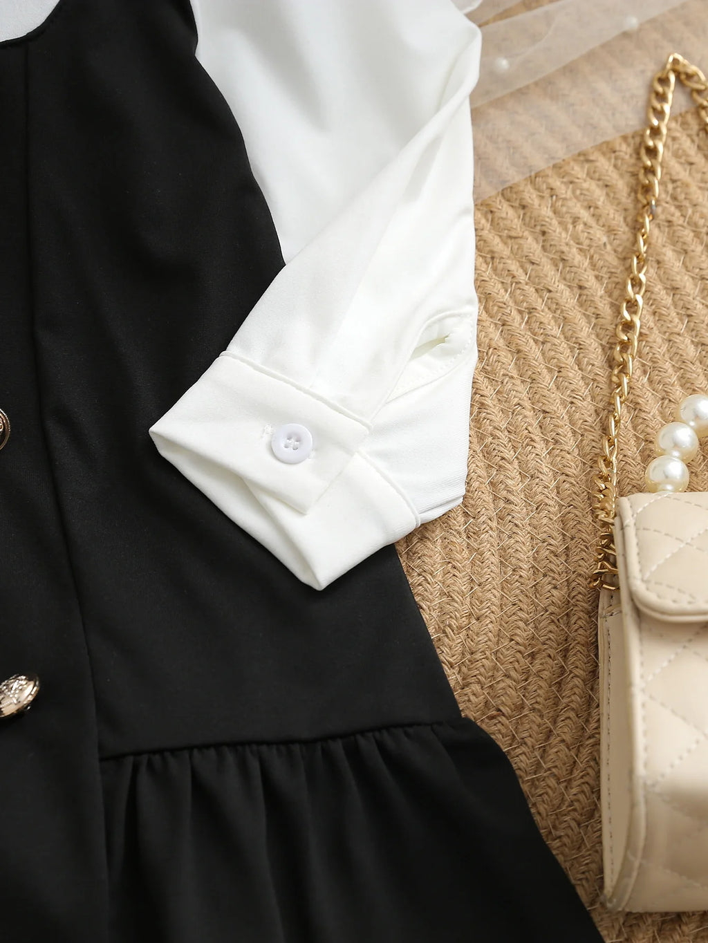 Autumn And Winter Girls' School Style Dress Black And White Contrasting Color Shirt Collar Three-Dimensional Bow Party Dress