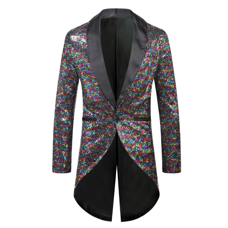 2024 Autumn New Six Color Fashionable SequinTuxedo Blazer for Men, Single Button Color Loose Performance Suit Dress Men Eur Size