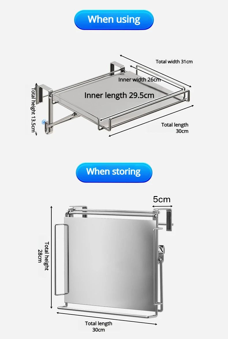 For Stainless Steel Foldable Countertop Storage Rack, Space-saving, Can Be Used To Extend The Countertop In Bathrooms and Kitche