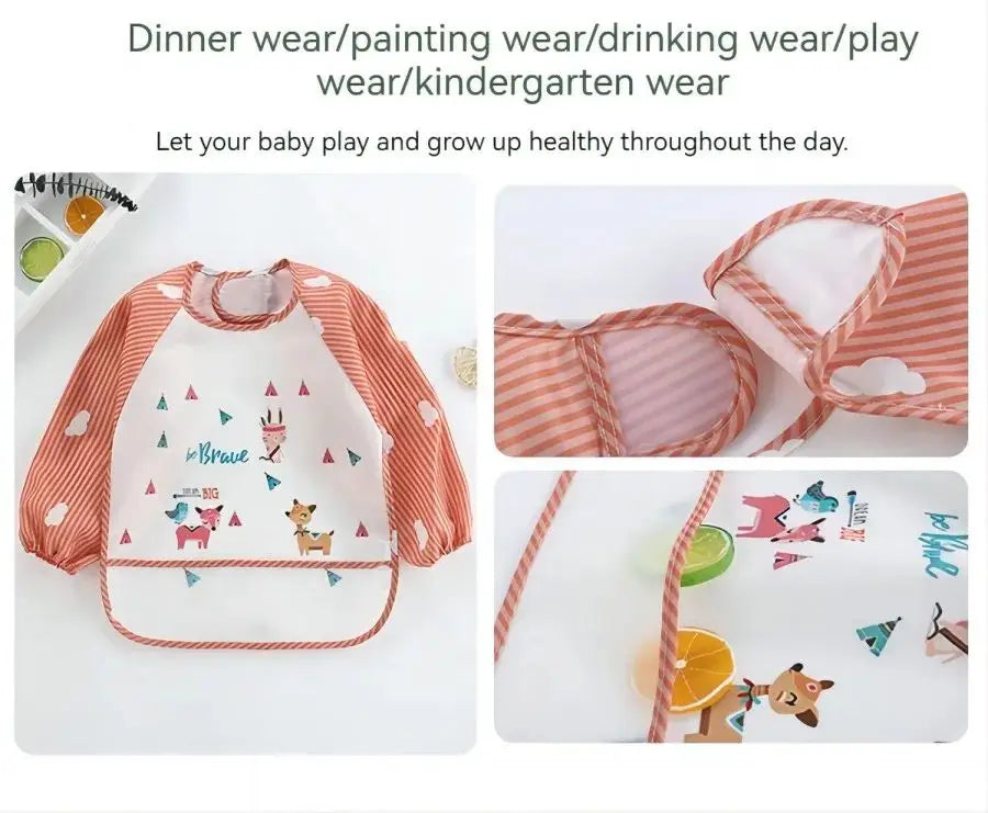 1Pcs Waterproof Eating Smock Infant Toddler Baby Cartoon Long Sleeve Art Apron Animal Smock Soft Baby Bib Burp Clothes