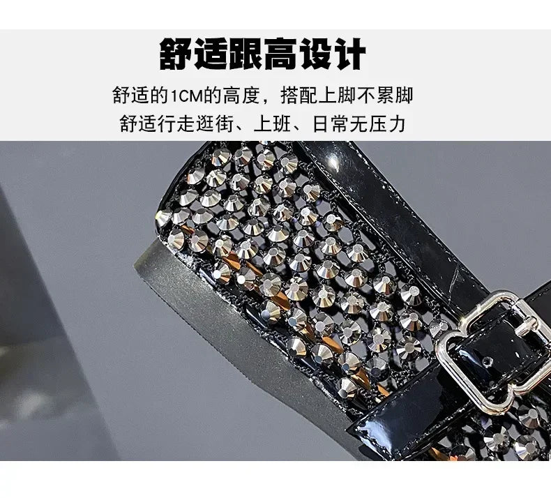Luxury Crystal Rhinestone Fishnet Ballet Flats Woman Brand Design Rivet Mesh Mary Jane Shoes Ladies Summer Loafers Plus Size 42