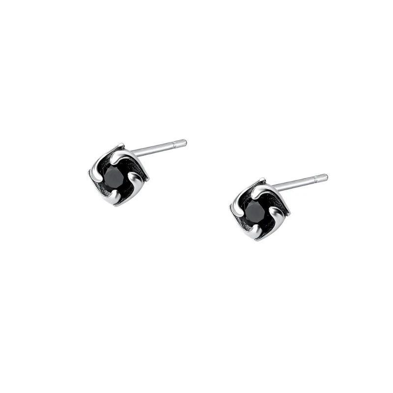 Mini Personality 925 Sterling Silver Square Black Crystal Stud Earrings for Woman Men Korean Designer Hip-hop Rock Jewelry Gifts