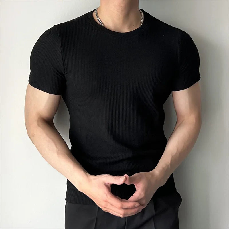Men's Summer Trendy T-Shirt with Round Neck And Short Sleeved For Daily Casual Vertical Stripes Black White T-Shirt