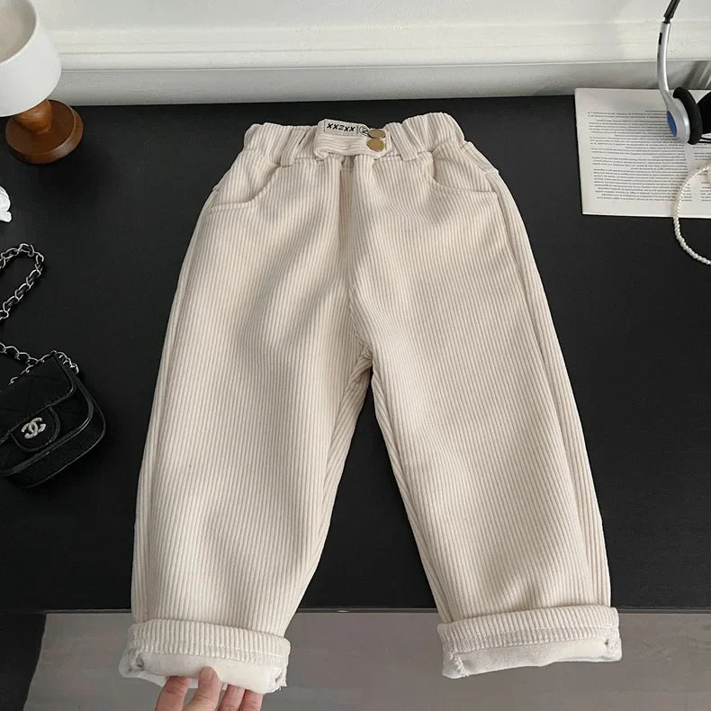 Kids Warm Pants Boy Girls Autumn Winter Corduroy Thick Outer Wear Sports Trousers 1-9Y Children Clothes Casual High Waist Pants
