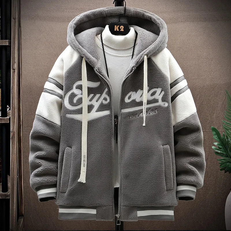 2023 Men's Hooded Jackets Japan Fashion Streetwear Harajuku Coats Men Autumn Winter Men Clothing Wool Jackets Embroidery Jacket