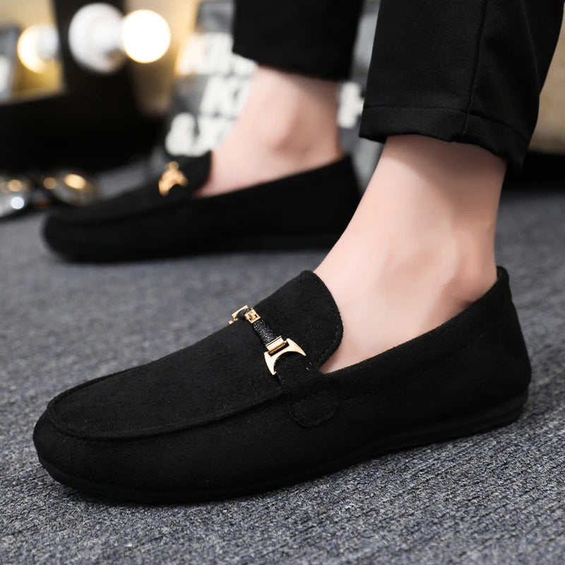 Spring Summer Blue Suede Loafers Men Slip On Soft Moccasins Breathable Flats Driving Shoes Men Leather Casual Shoes Handmade