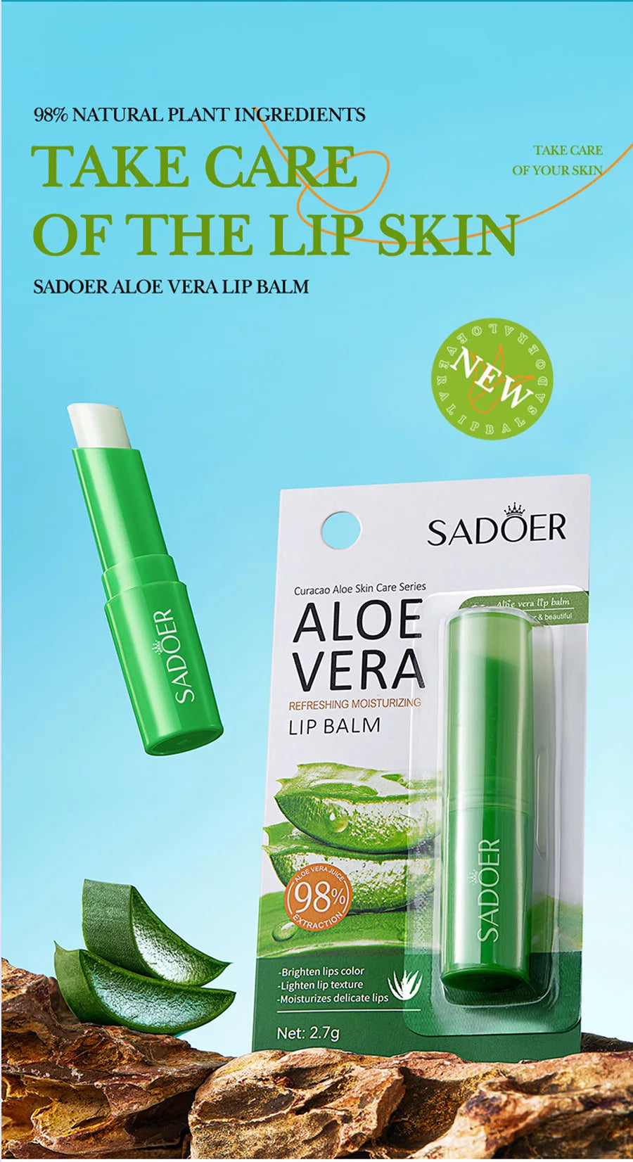Aloe Vera Lip Balm+Hand Cream Dry Skin Moisturizing Lipstick Hand Cream Compact And Portable, Keep Skin Moist Shiny At All Times