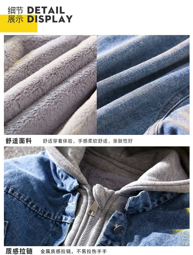 Teenage Boys Denim Jacket Spring and Autumn New Children's hooded casual Korean version jacket
