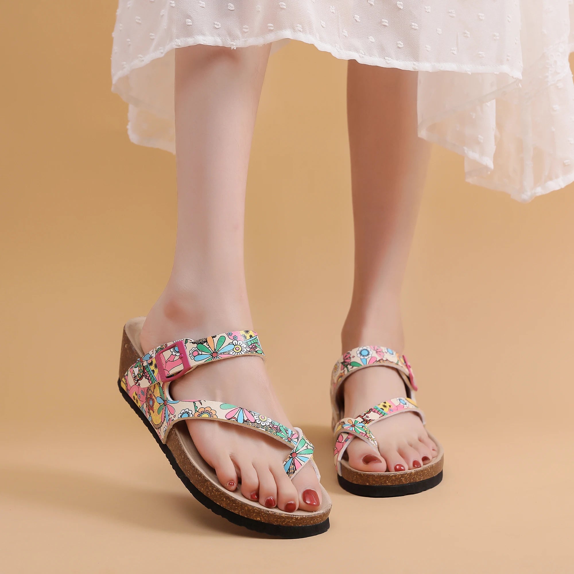 Casual Soft Cork Wedge High Heels Slippers Women Summer Beach Slide Sandals Flip Flop Cross Girl Couple House Outside Shoes