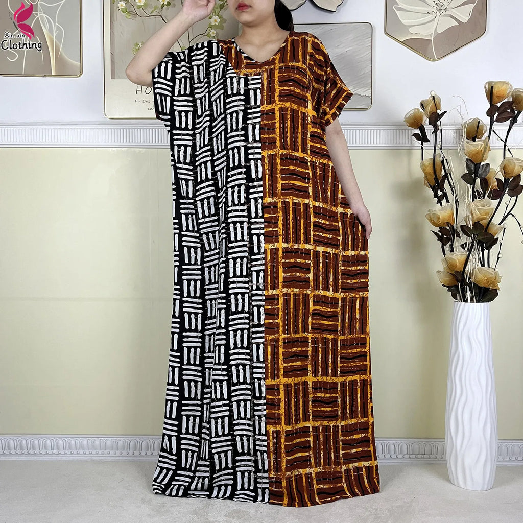 2025 New Summer Abaya Short Sleeve Dress With Big Scarf Printing Floral Loose Dress Islam Kaftan Women African Abaya Clothing