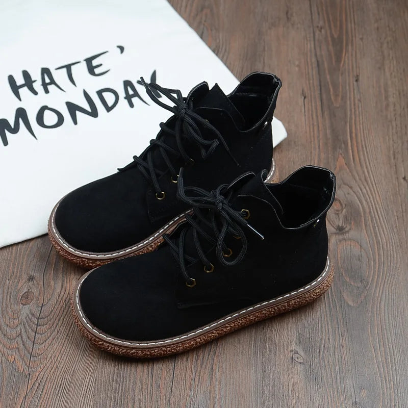 Careaymade-New Casual boots autumn&winter women's versatile big head doll shoes thick soled short boots flat soled women's boots