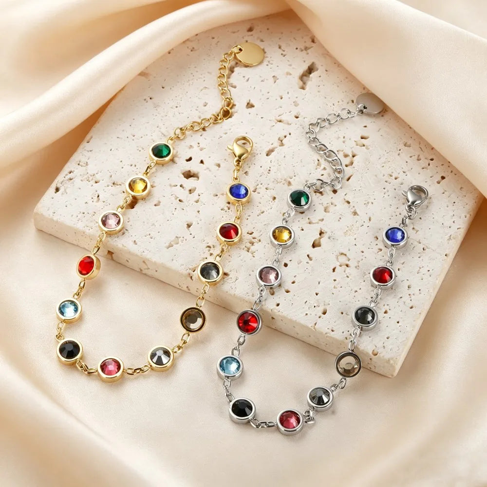 Pulsera de cuentas coloridas Pulsera de acero inoxidable popular para mujer Cadena de cristal arcoíris Joyas