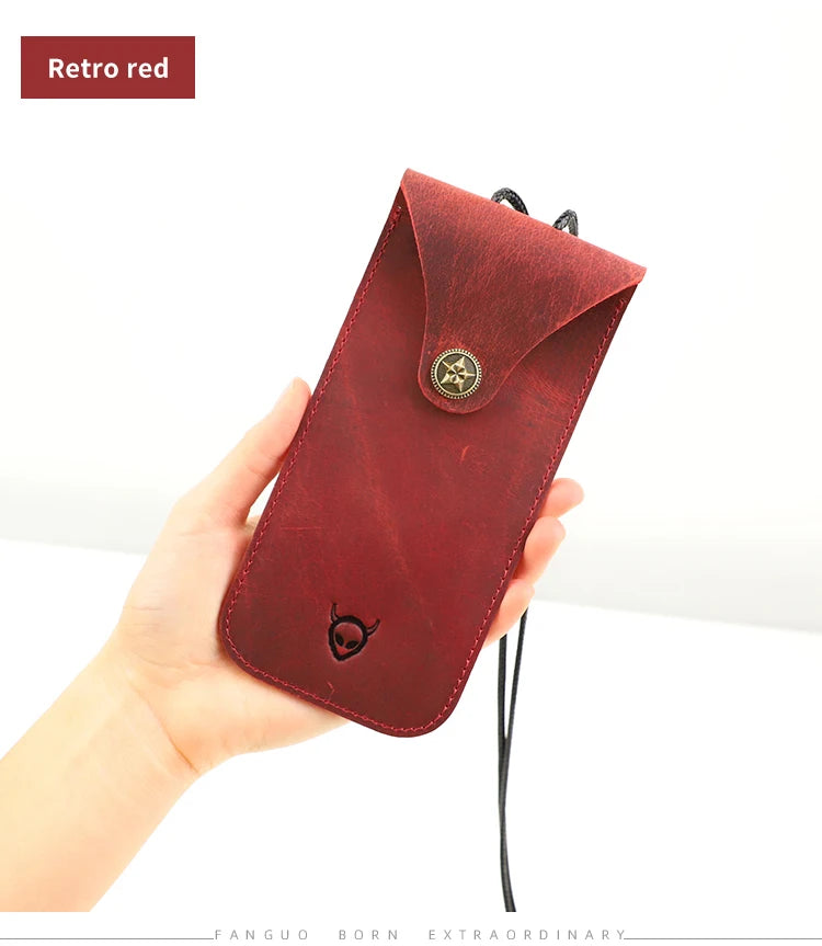 Solid Color Genuine Leather Reading Glasses Bag Case Handmade Leather Sunglasses Pouch Simple Eyewear Storage Pocket Accessories