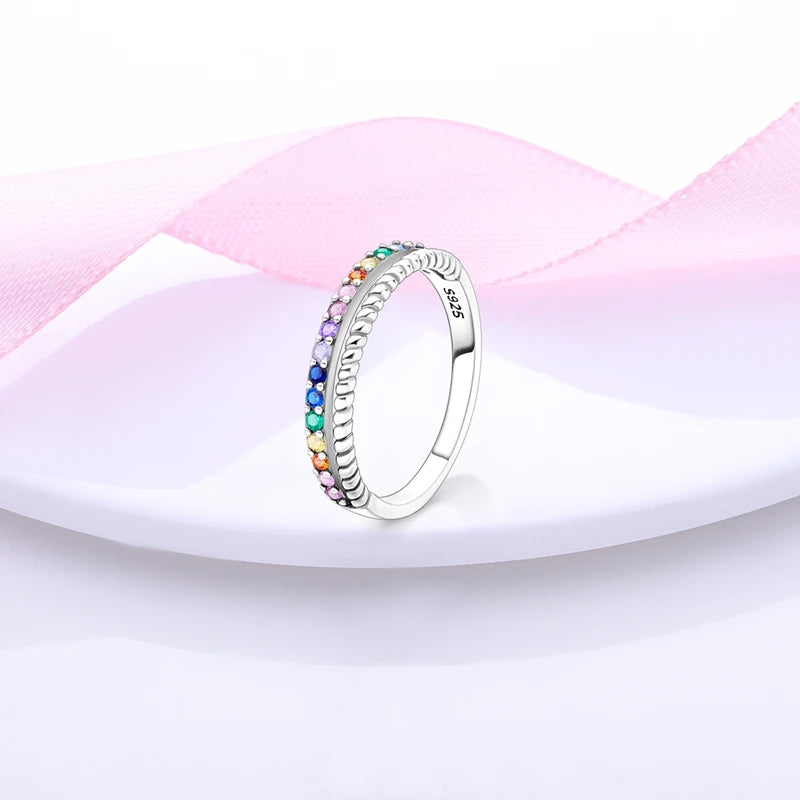 925 Sterling Silver Ring Shiny Sun Star Moon Lines Colorful Eternal Love Rings Wedding Jewelry Gift For Woman