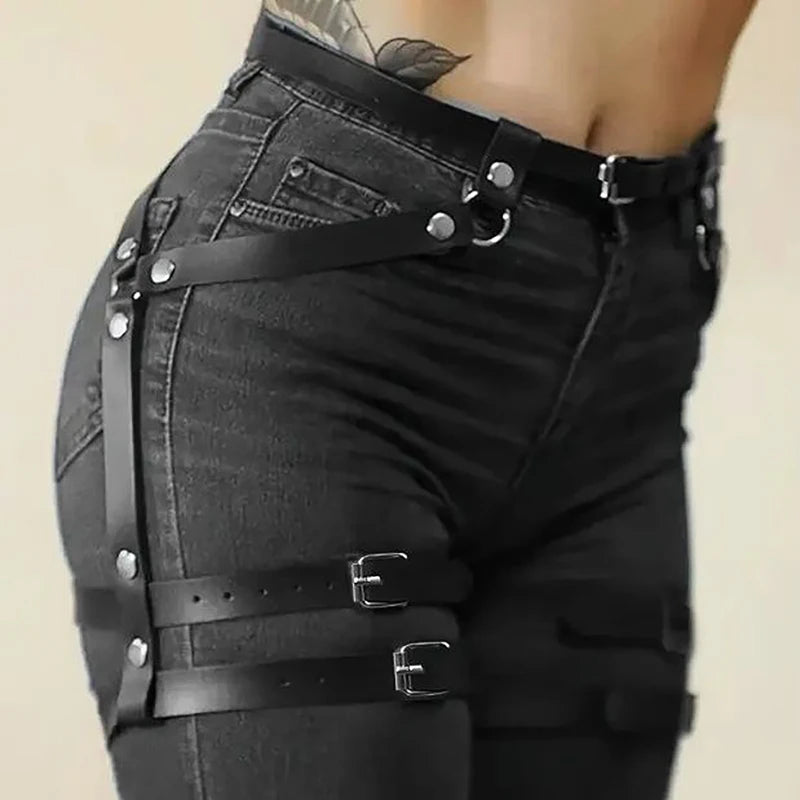 Gothic-style Lady Decorative Belt, Sexy Double-layer Leg Belt One-piece Belt, Halloween Role-playing Belt Accessory