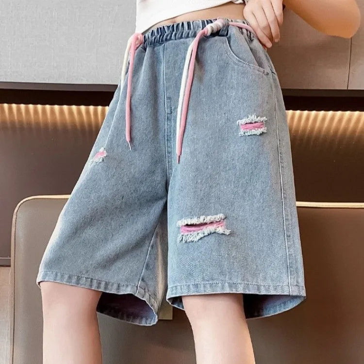 Kids' Lightweight Denim Shorts 2026 Summer Trendy Casual Outdoor Shorts for Girls Breathable Stretchy Streetwear Jeans