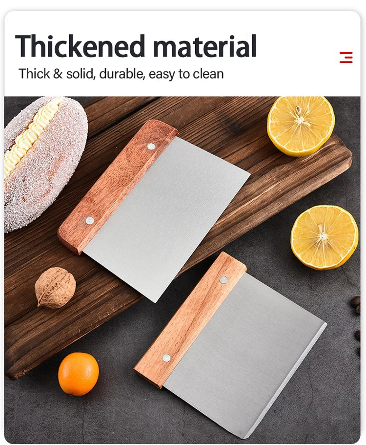 Stainless Steel Dough Cutter Scraper with Wooden Handle, Bread Baking Accessories for Sourdough Tools, Cake Scraper