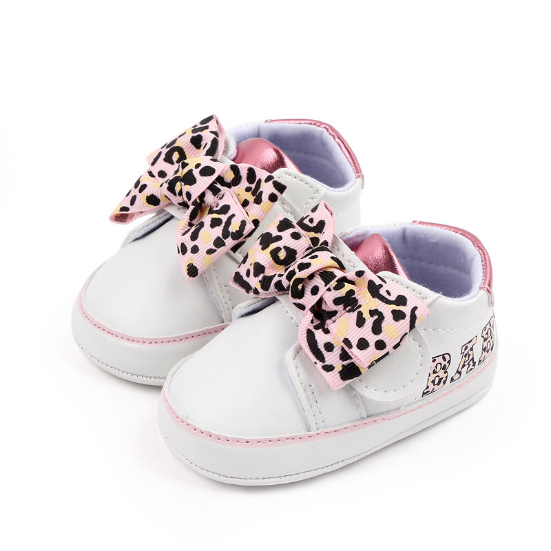 Citgeett Autumn Infant Baby Girl Sneaker Bow Letters Leopard Print Flats First Walking Shoes Casual Daily Shoes