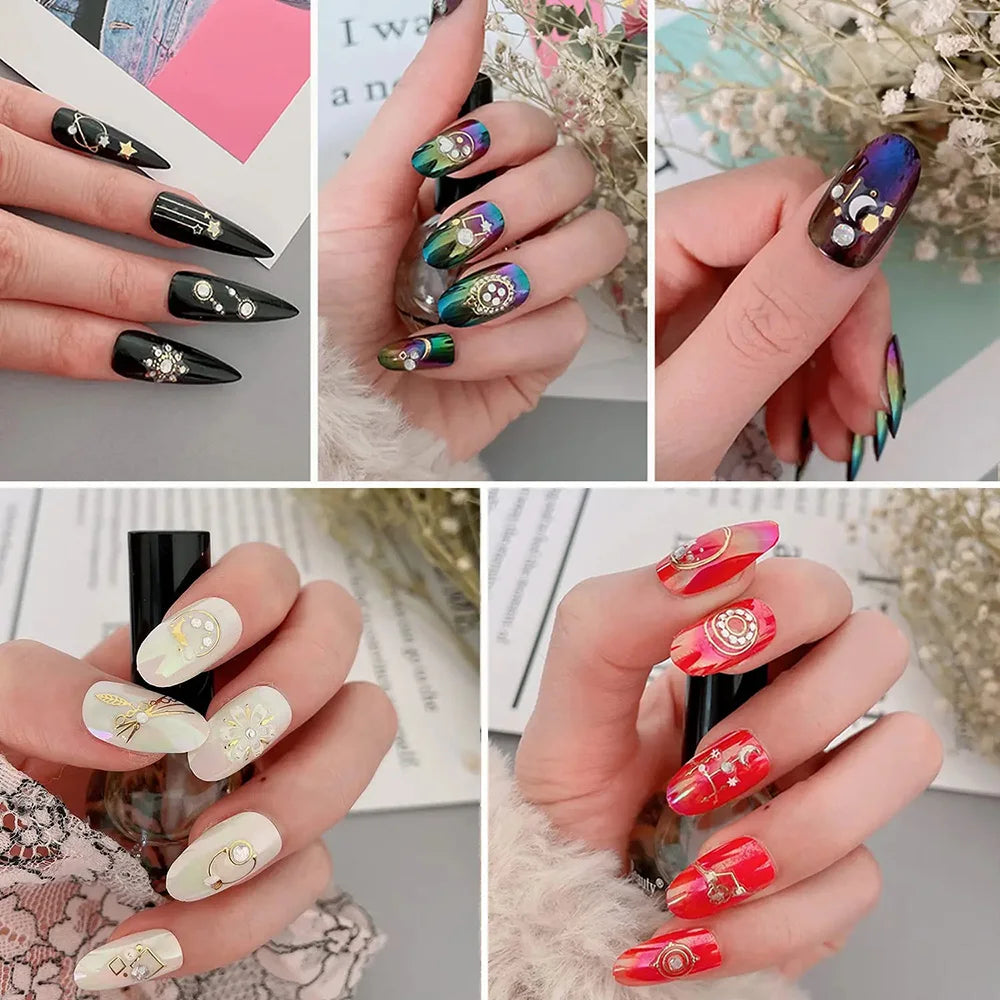30pcs Set 3D Nail Sticker Gold Diamond Decal Stick Nails Self-adhesive Metal Nail Tattoo for Feminine Girl DIY Tattoo Sticker