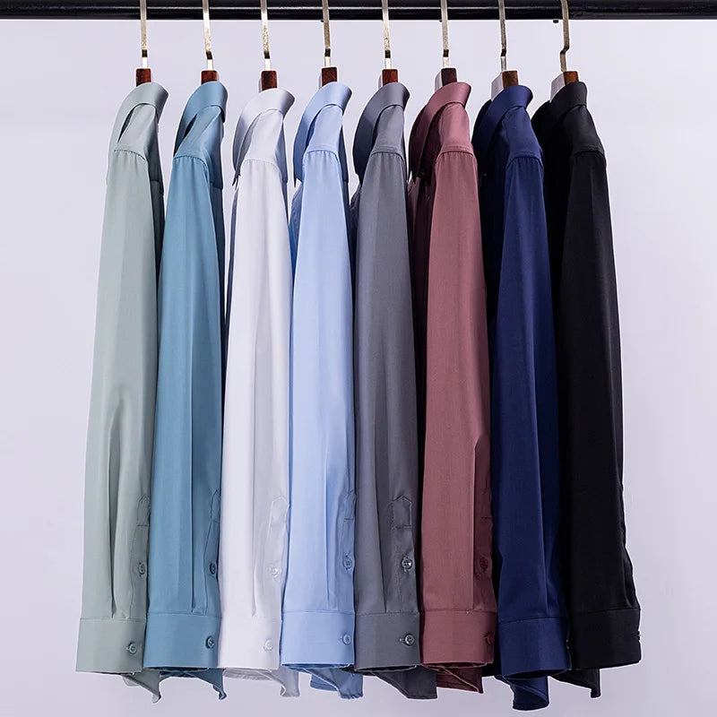 New Stretch Anti-Wrinkle Mens Shirts Long Sleeve Dress Shirt For Slim Fit Bamboo Fiber Business Blouse Social White Shirt Formal