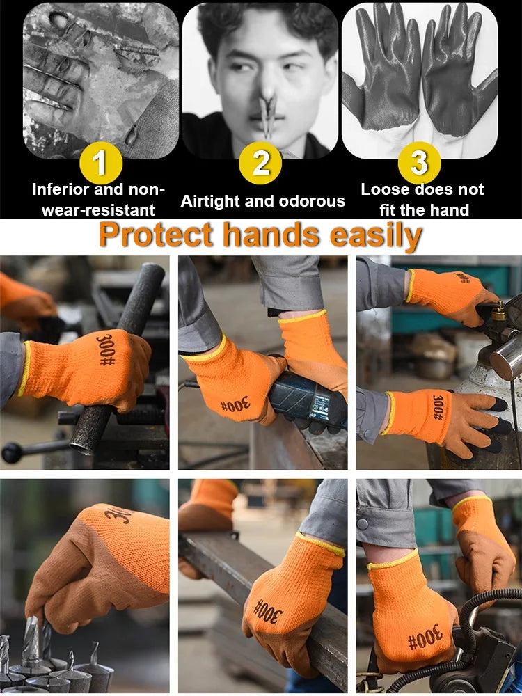 Winter Latex Work Gloves Men, Fleece Lined Rubber Coated Non-Slip, Waterproof Wear-resistant Safety Thermal  Gloves Construction