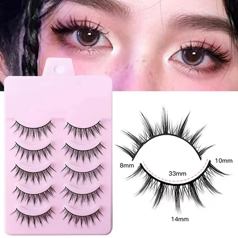 LTWEGO Fake Eyelash Mink Lashes 5 Pairs Little Devil Eyelashes Natural Daily Makeup Manga Eyelashes Clear Band Eyelashes Cilios