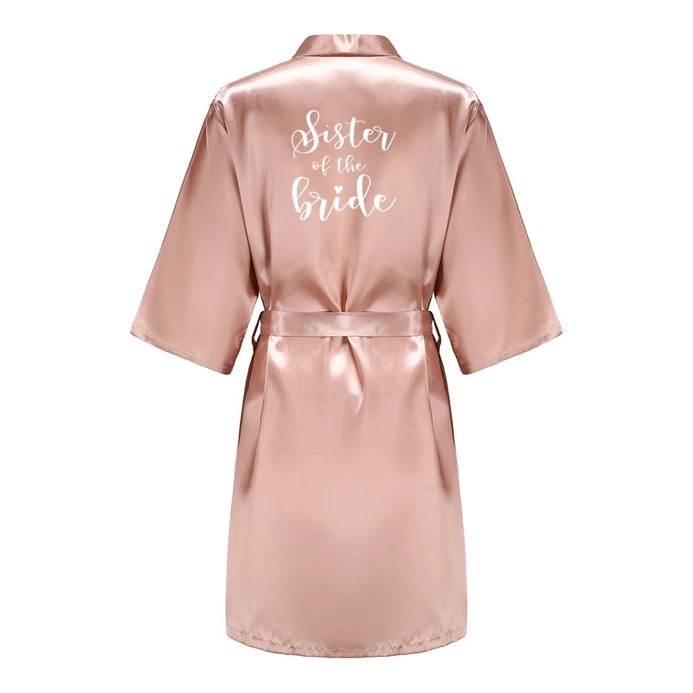 Women's Satin Kimono Robes With White Letter Bride Bridesmaid Short Getting Ready Wedding Dressing Gown