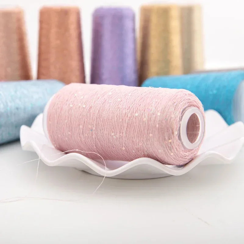 Lurex Sequined Companion Glitter Yarn Golden Wholesale 50g /Ball 1800M Sequin+ Gold Pure Silver Lurex Fabric Metallic Knit Yarn