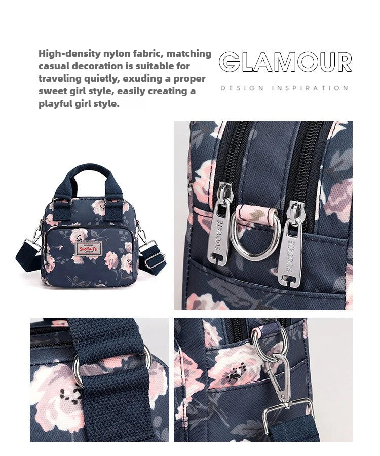 Brand Women Crossbody Bag Portable Female Shoulder Bags Printed Flower Nylon Messenger Bags Multi-pocket Ladies Handbags Bolsa