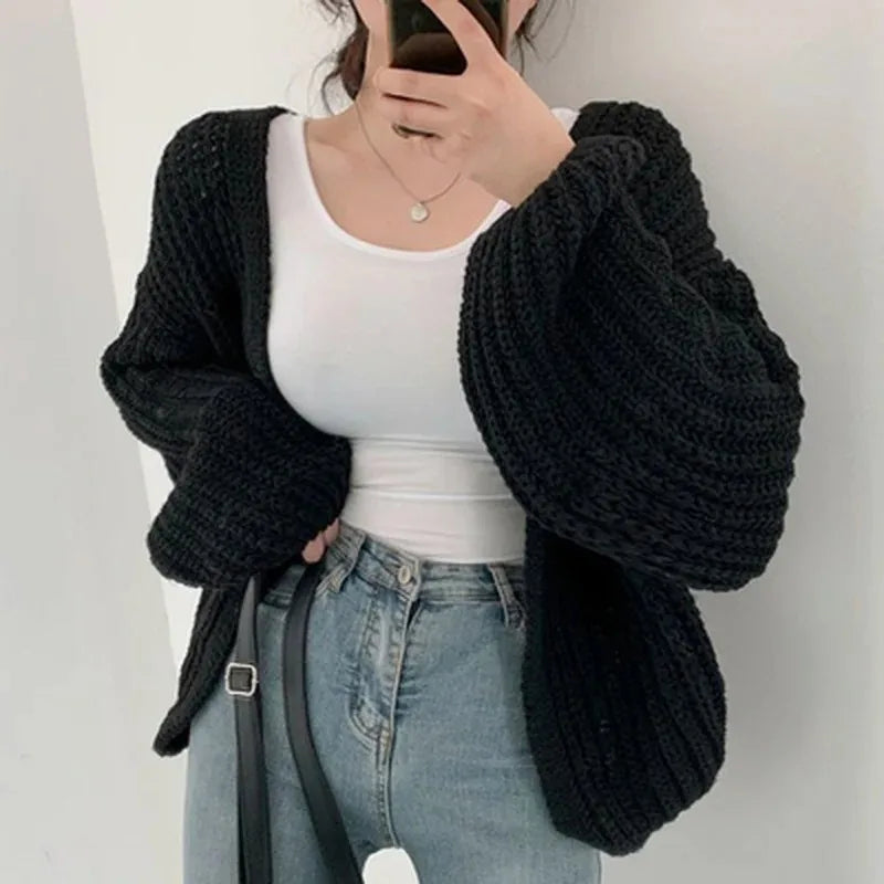 2025 Y2k Sweater Vintage Casual Lantern Sleeve Women Knitted Cardigan Sweet Solid Color Sweater Autumn Knitted Coat 23328