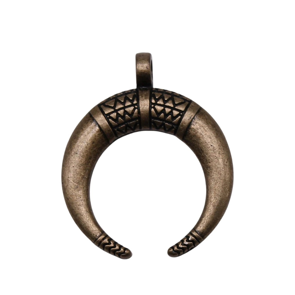WYSIWYG 5pcs 34x27mm Horns Charm Crescent Moon Pendants For Jewelry Making Antique Silver Color Punk Cow Horn Pendants Charm