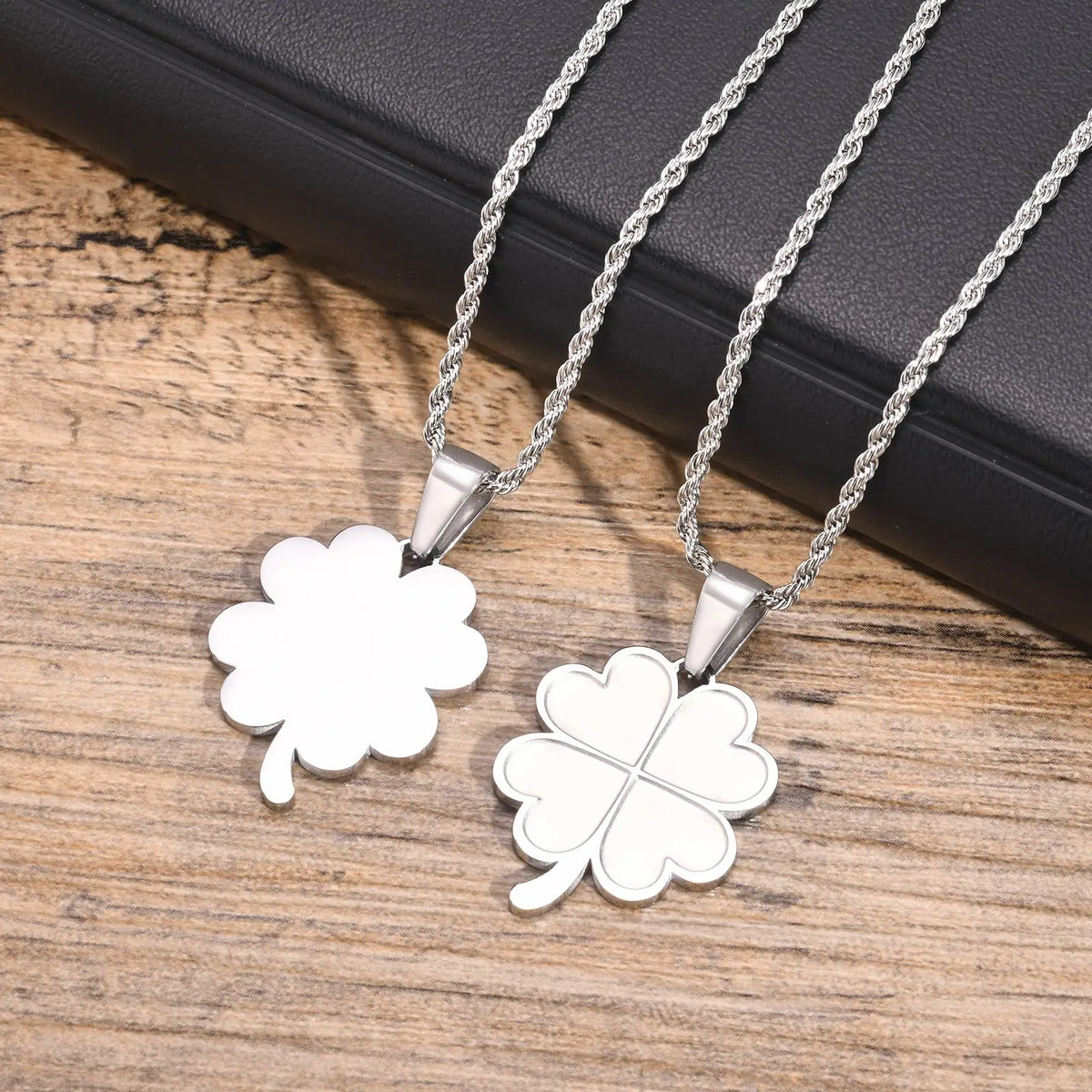 Lucky Leaf Necklaces for Men Women,Stainless Steel Four Leaf Clover Pendant Necklaces,Stylish Causal Jewelry Gifts
