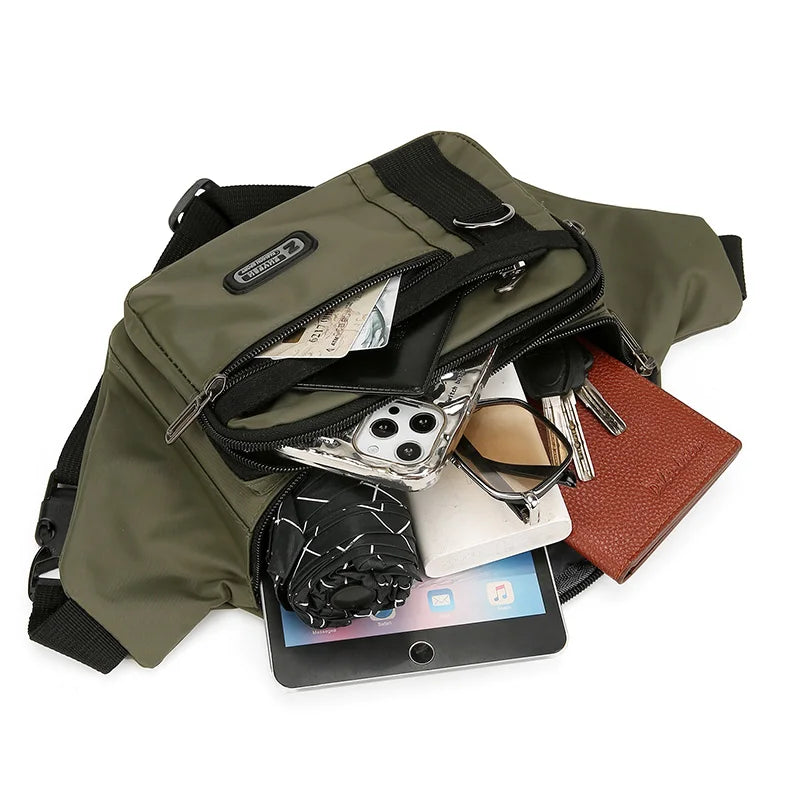 Unisex Multifunctional Waist Packs Large Capacity Waterproof Nylon Business Pack Trendy Crossbody Chest Bag for Travel Work